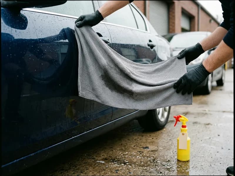 Pano de microfibra a secar a porta de um carro